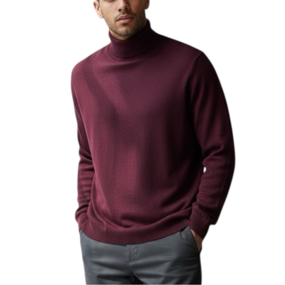 Nordstrom Men's Burgundy Washable Merino Wool Turtleneck Sweater - Extra Large